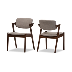 Baxton Studio Elegant Mid-Century Dark Walnut Wood Grey Fabric Upholstered Dining Armchair